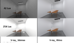 using VRay for 3ds max show a clear visual differences between three different intensities of lighting, while in VRay Next for Rhino does not show any differences.